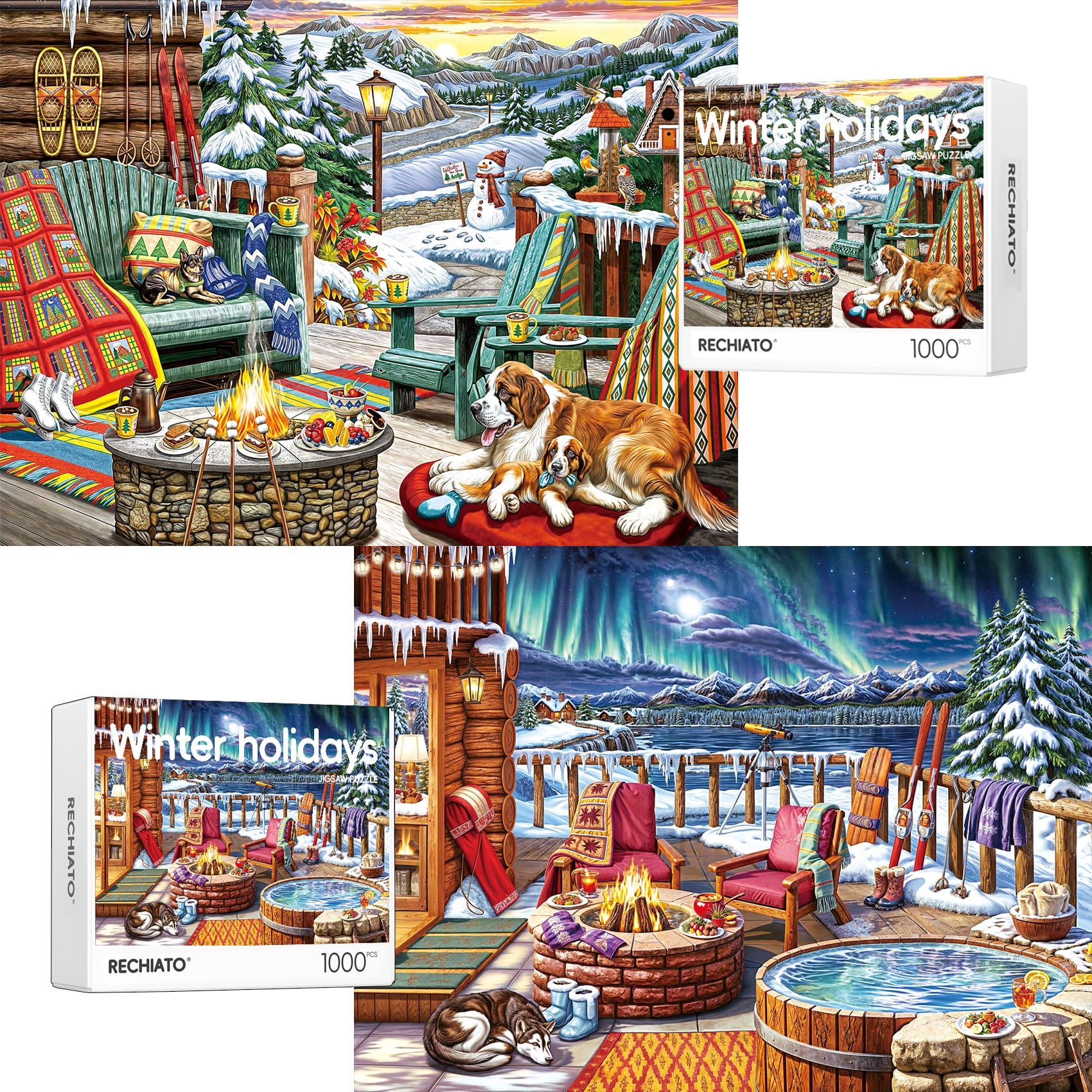 Jigsaw Puzzles for Adults - 2 Pack Christmas & Winter Holiday Puzzles 1000 Pieces and Up, Gift for Women & Mom