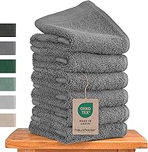 Hausfelder Premium Guest Towel Set with Hanging Loop – 100% Cotton, Oeko-TEX Certified, Soft and Absorbent Small Towels (Grey, 6 Small Towels 50 x 30 cm)