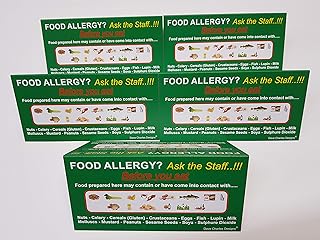 pack of 5 FOOD ALLERGY AWARENESS TABLE and COUNTER SIGN (74 X 148) FOLDED 350g The clearest food allergy notice. Allergy warning sign