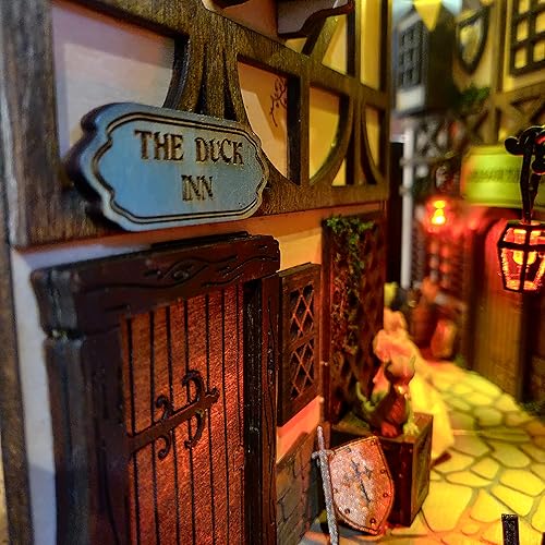 Miniatura 2 de Librero medieval montado y pintado, Inserto para estantería, Callejón de estantería, rincón de libros, Diorama de madera, Librería de casa de