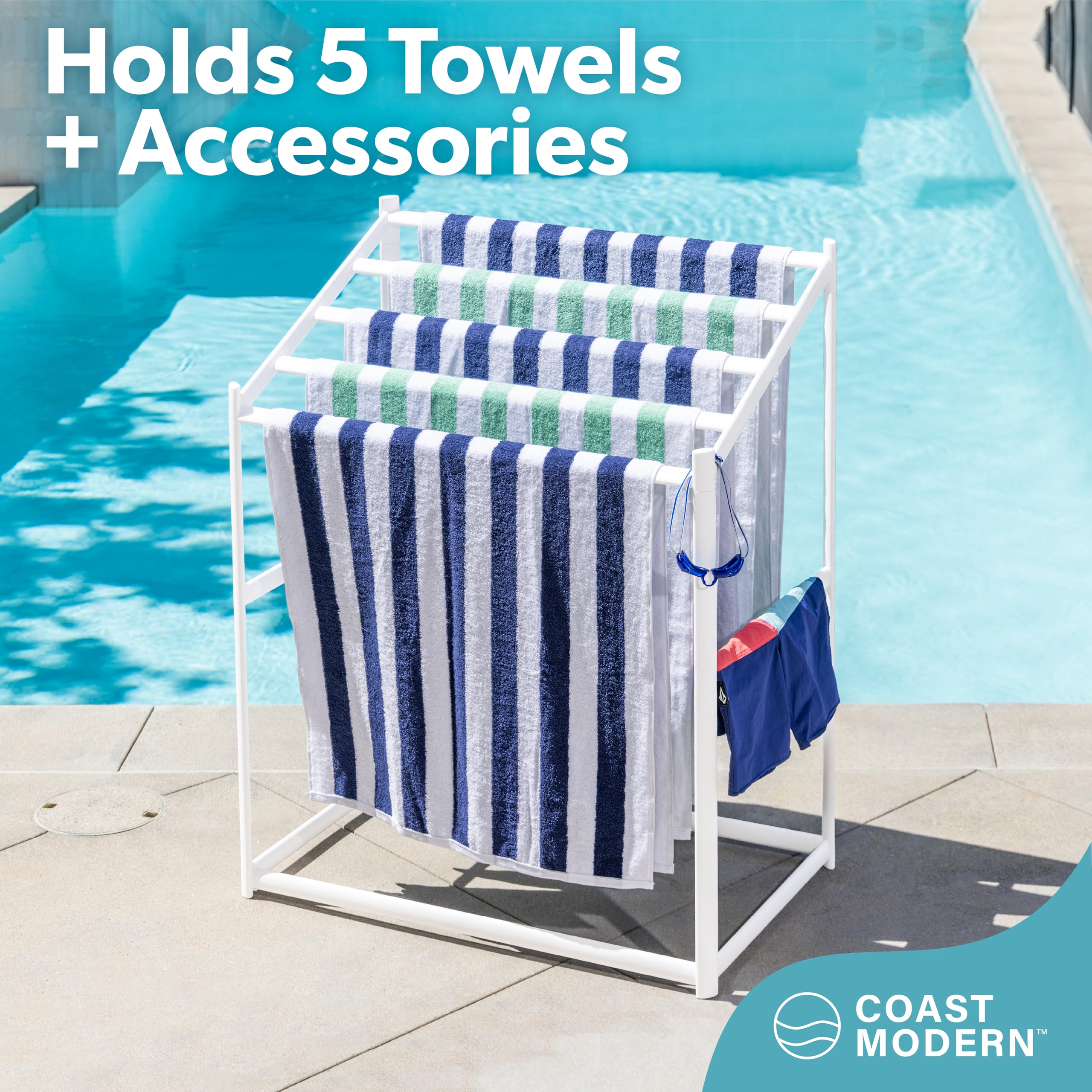 GoSports Coast - Estante de Secado de Toallas de Playa de PVC para Piscina y bañera de hidromasaje, diseño Moderno de 5 Niveles, Goma de cloruro de polivinilo, Color Blanco