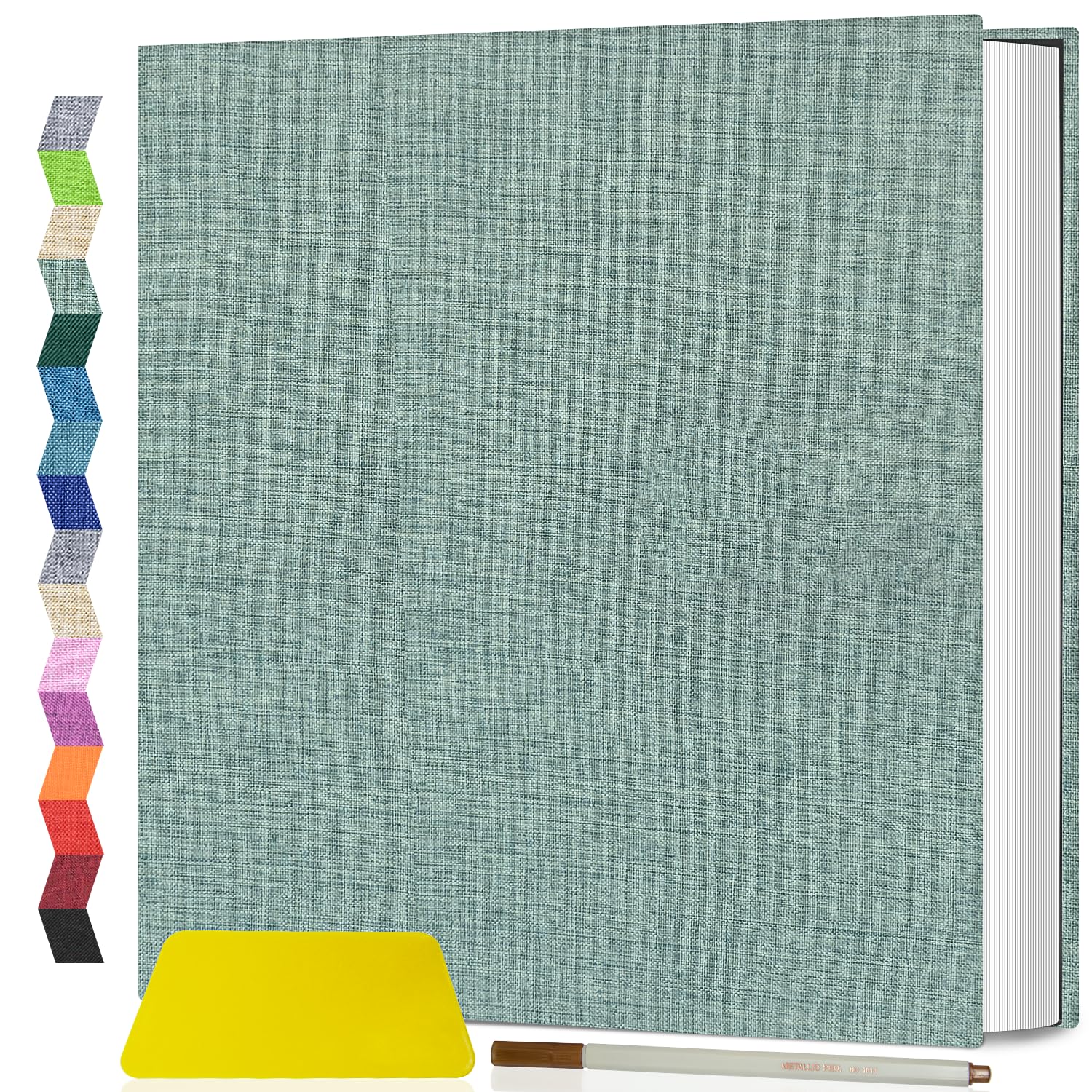 popotop Linen Self Adhesive Photo Albums 6x4 5x7 8x10, 60 Pages Large Photo Book, Linen Personalised Scrapbook Album for Wedding Baby Travel Polaroid, with Scraper and Metallic Pen