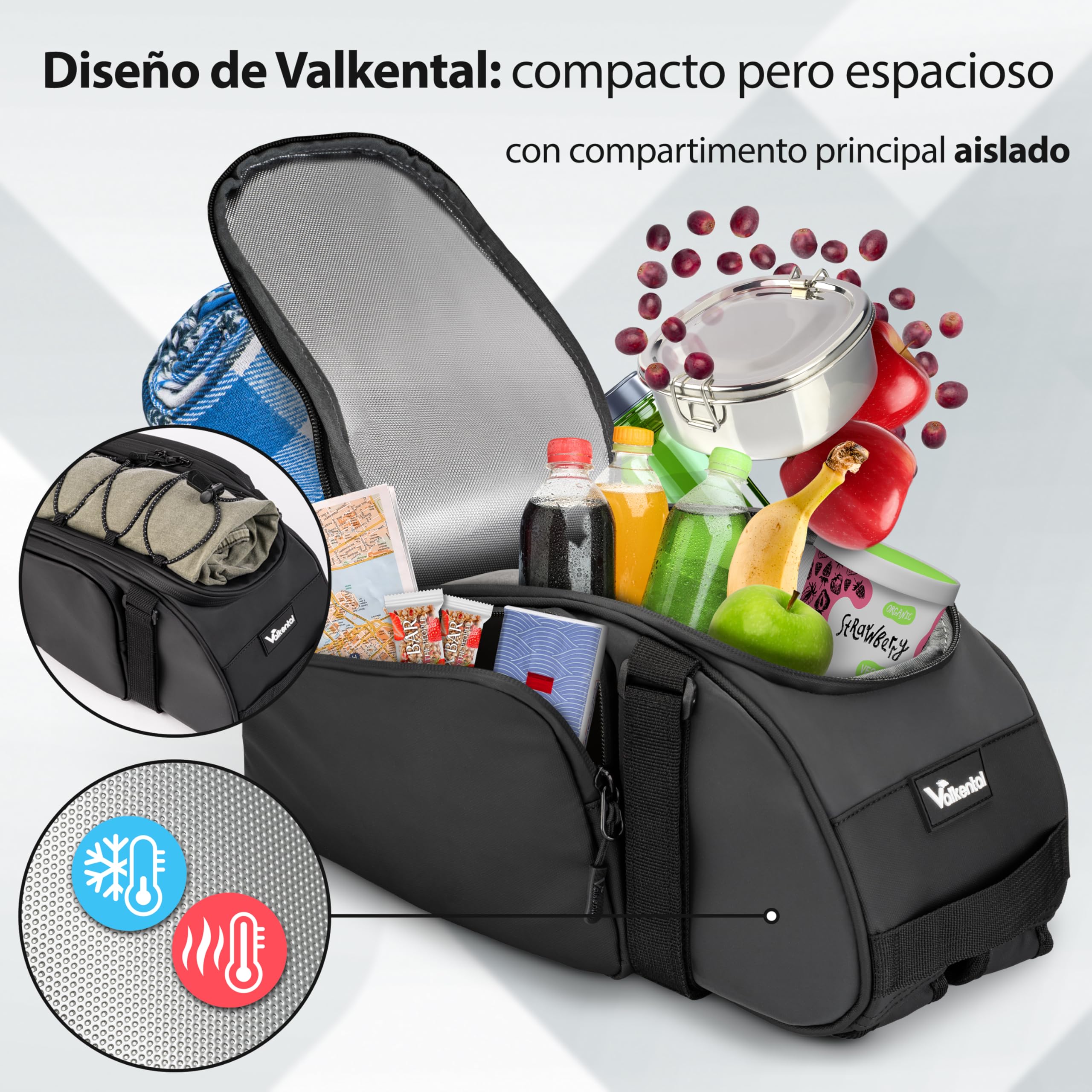 Valkental - Bolsa 3 en 1 para Parrilla de Bicicleta - Volumen de 10L - Bolsa para portaequipajes Aislante con función de Mochila - Resistente al Agua & Reflectante