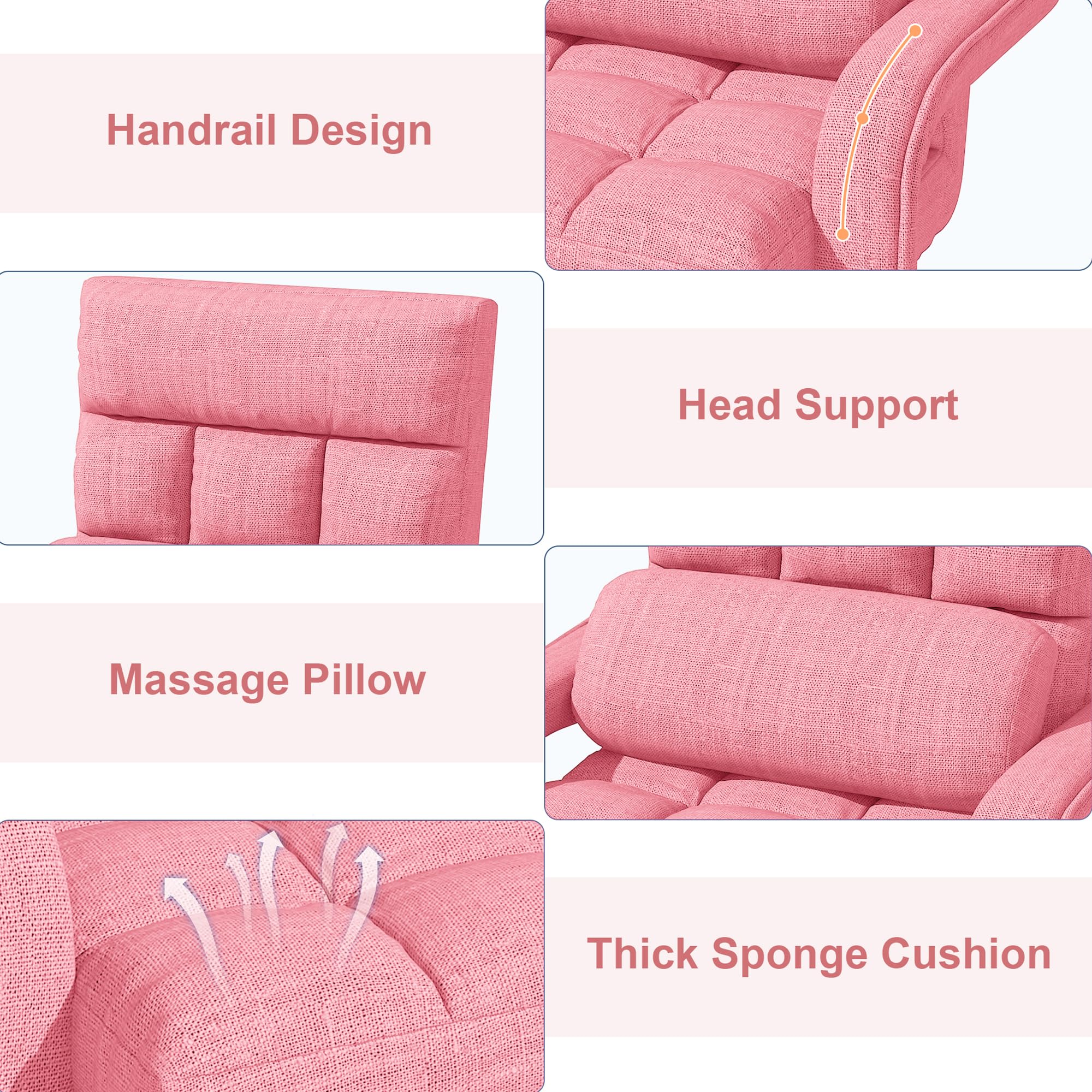 6-Position Adjustable Floor Chair – Foldable Chaise Lounge With Meditation Arm, Pillow, Purple Fabric