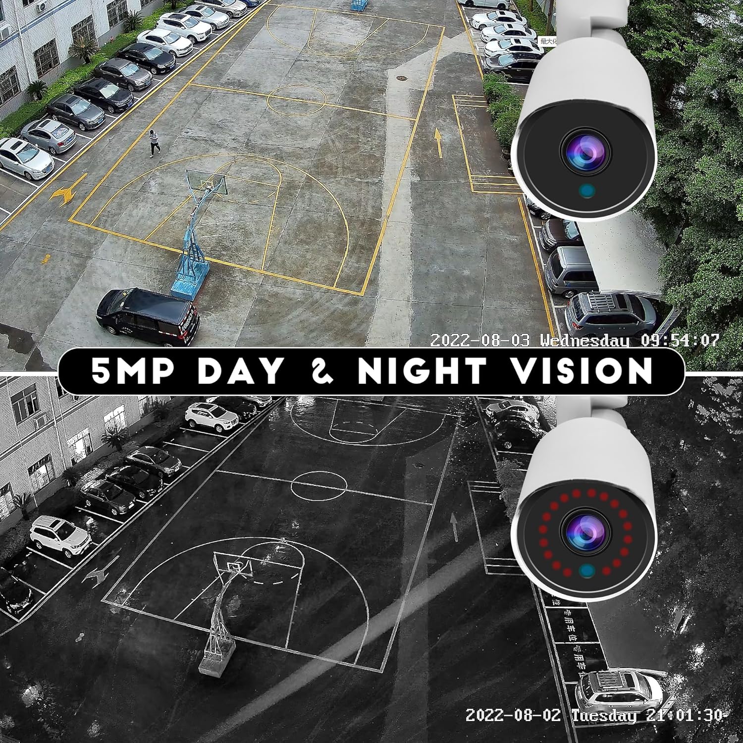 5MP Security Camera 4-in-1 TVI/CVI/AHD/CVBS 960H Surveillance Bullet Camera Outdoor Indoor, 2.8mm Lens, 105° Wide Angle, 98ft Night Vision, IP66 Waterproof, Aluminum Metal Housing (White)