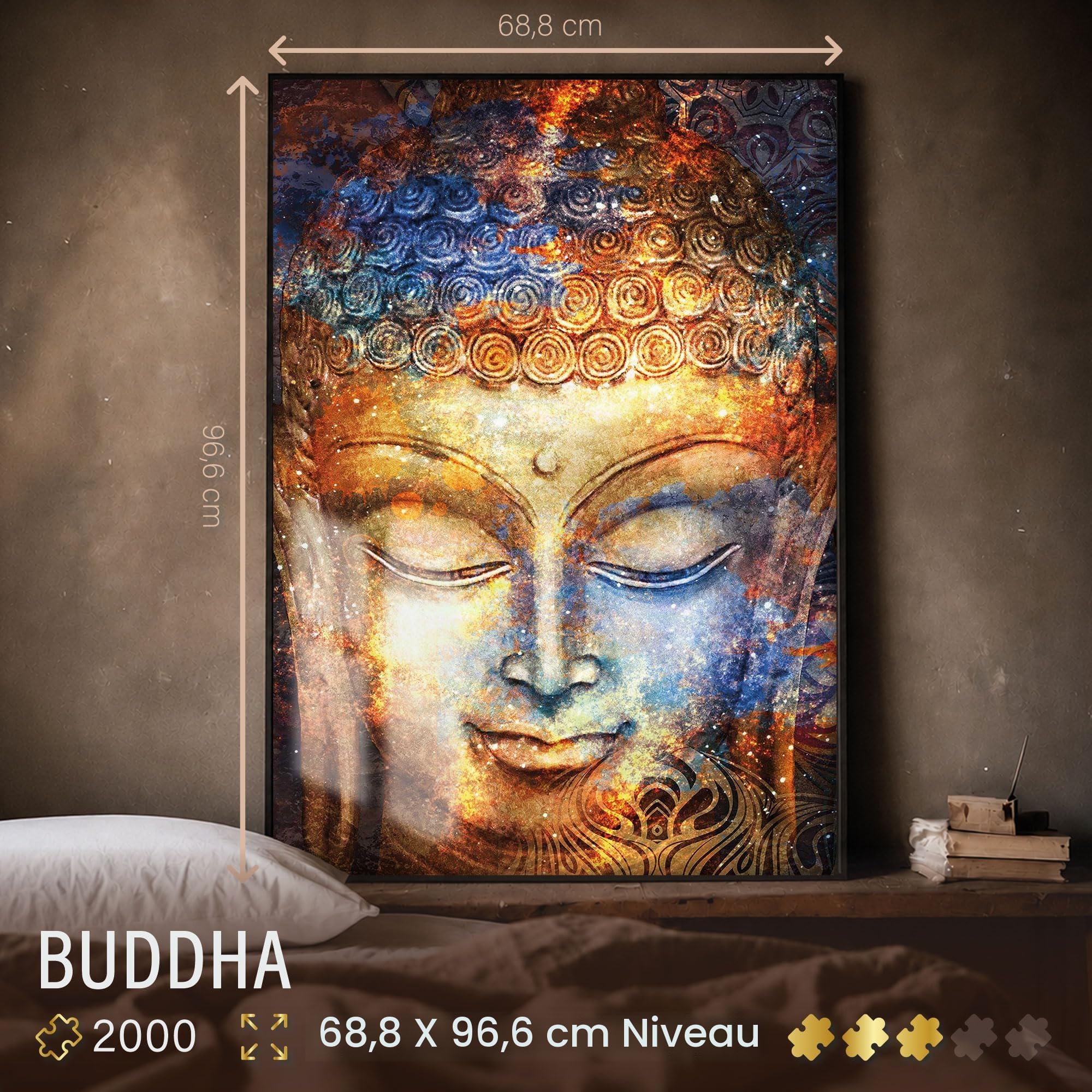 Ulmer Puzzleschmiede - Puzzle Bouddha 2000 Pièces - Art Bouddhiste - Tête de Bouddha en Aquarelle