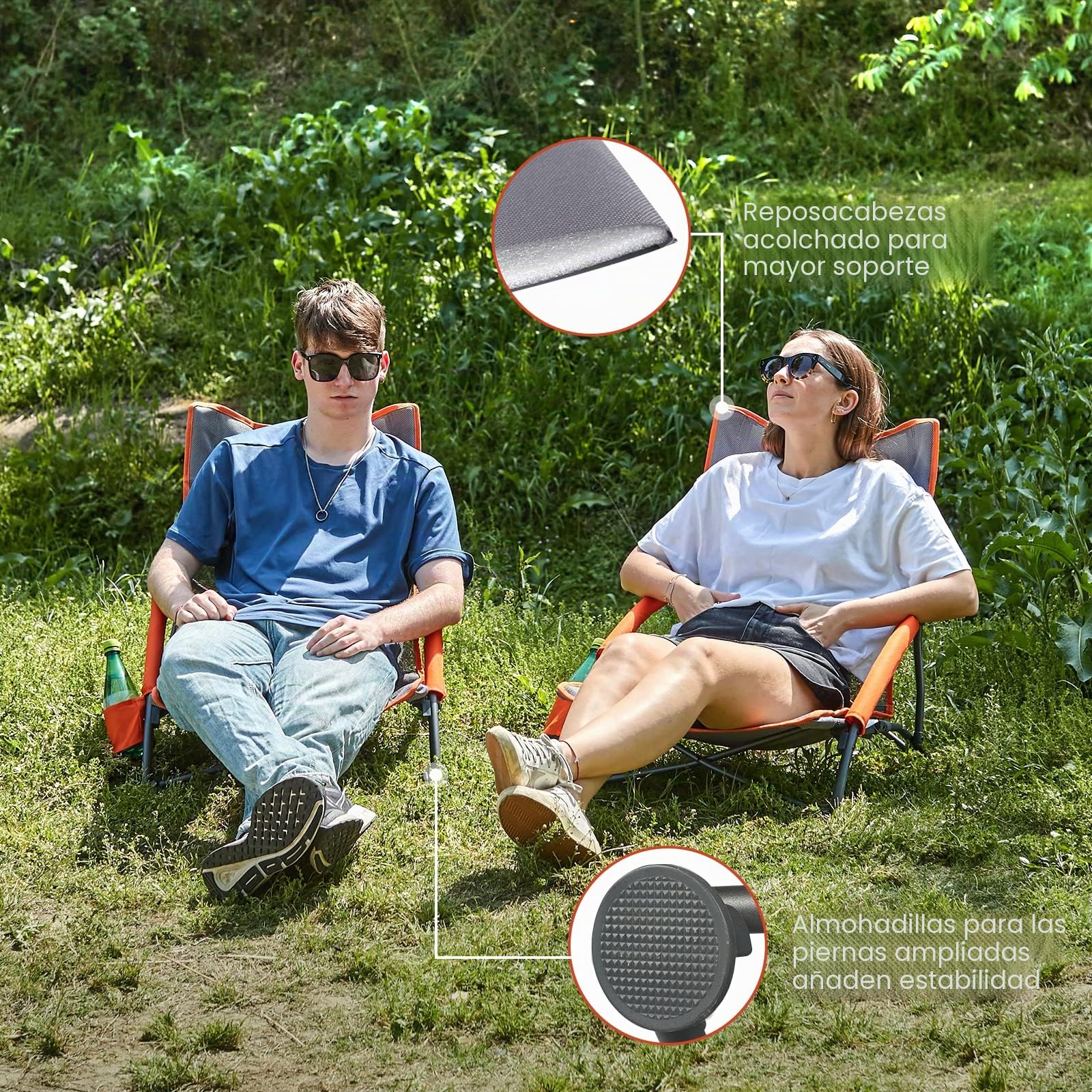 Portal Silla de playa plegable, ligera, portátil, para adultos, asiento de playa plegable, camping, festival, picnic, silla plegable al aire libre con portavasos de malla, reposabrazos acolchados