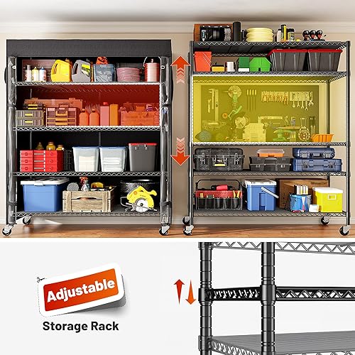 Miniatura 6 de REIBII Estantes de almacenamiento de 45 pulgadas de ancho, estantes de metal impermeables con cubierta, a prueba de polvo, cubiertas de estantería