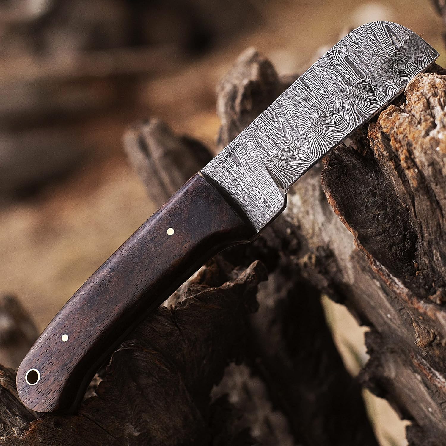Custom Handmade Damascus steel Bull cutter knife, cowboy knives with pancake leather sheath (ROSE WOOD)