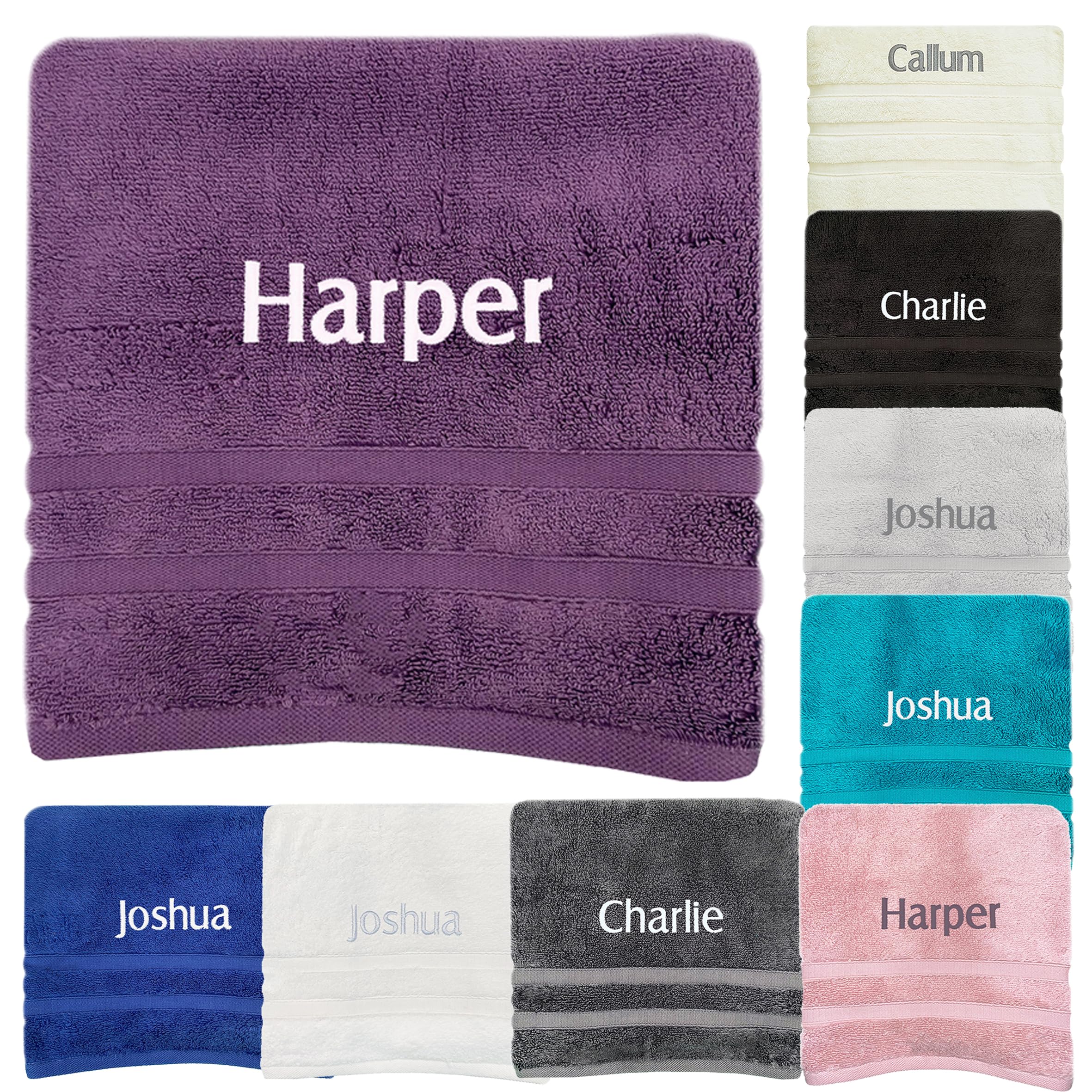 Jjlc Purple Personalised Bath Hand Towels Sets Embroidered Name (Bath Towel, )
