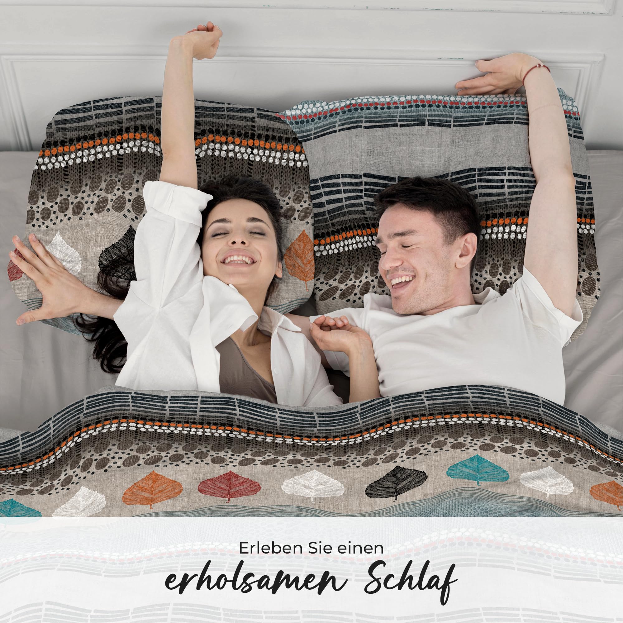 DILIOS Premium beddengoed 135 x 200 cm, 100% katoen, Öko-Tex gecertificeerd, renforcé, ademend en hypoallergeen, met ritssluiting, 2-delig, dekbedovertrek kussensloop 80 x 80 cm, groen/zwart/wit
