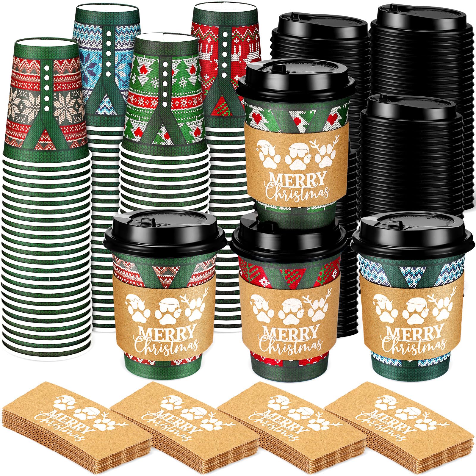 Mumufy 200 Pack Christmas Disposable Coffee Cup with Lid