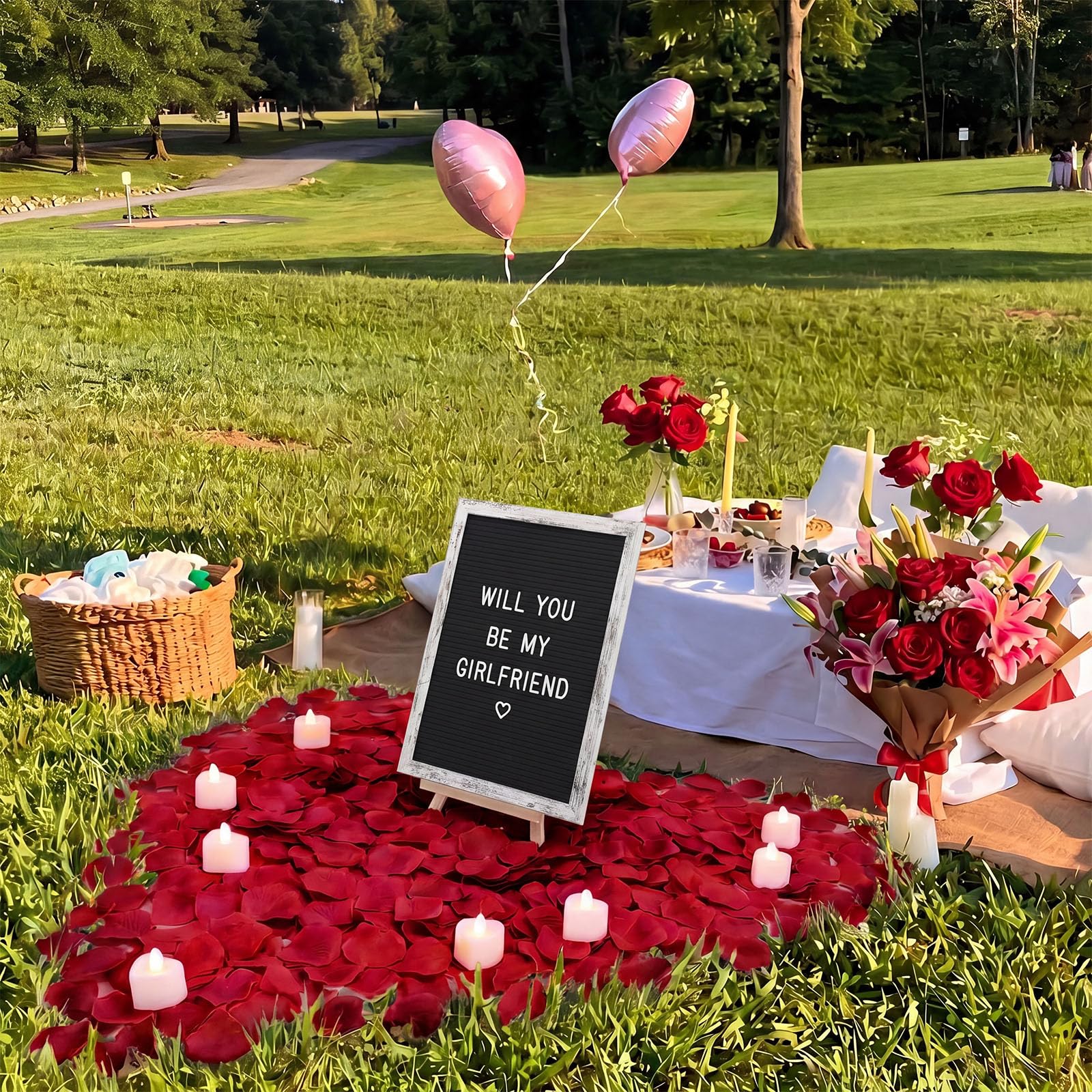 Ceenna Letrero romántico con velas LED y pétalos de rosa artificiales, para el día de San Valentín, letrero de madera con luces para el día de San Valentín, aniversario, fiesta (negro)