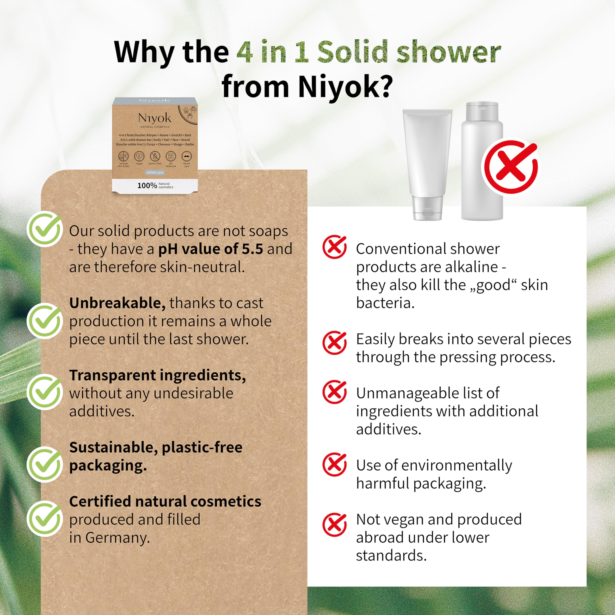 Niyok® Sta?y prysznic 4 w 1 "Athletic Grey" (80 g) myd?o do cia?a, w?osów, twarzy, brody, zrównowa?onej piel?gnacji cia?a All-in-One, mocne myd?o pod prysznic, mocny szampon, sta?e oczyszczanie