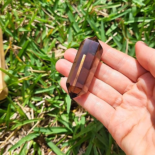 Miniatura 6 de Cristal curativo de cuarzo ahumado natural de doble punta Calidad pura Chakra de raíz de protección Muladhara Wicca meditación metafísica y cristal M
