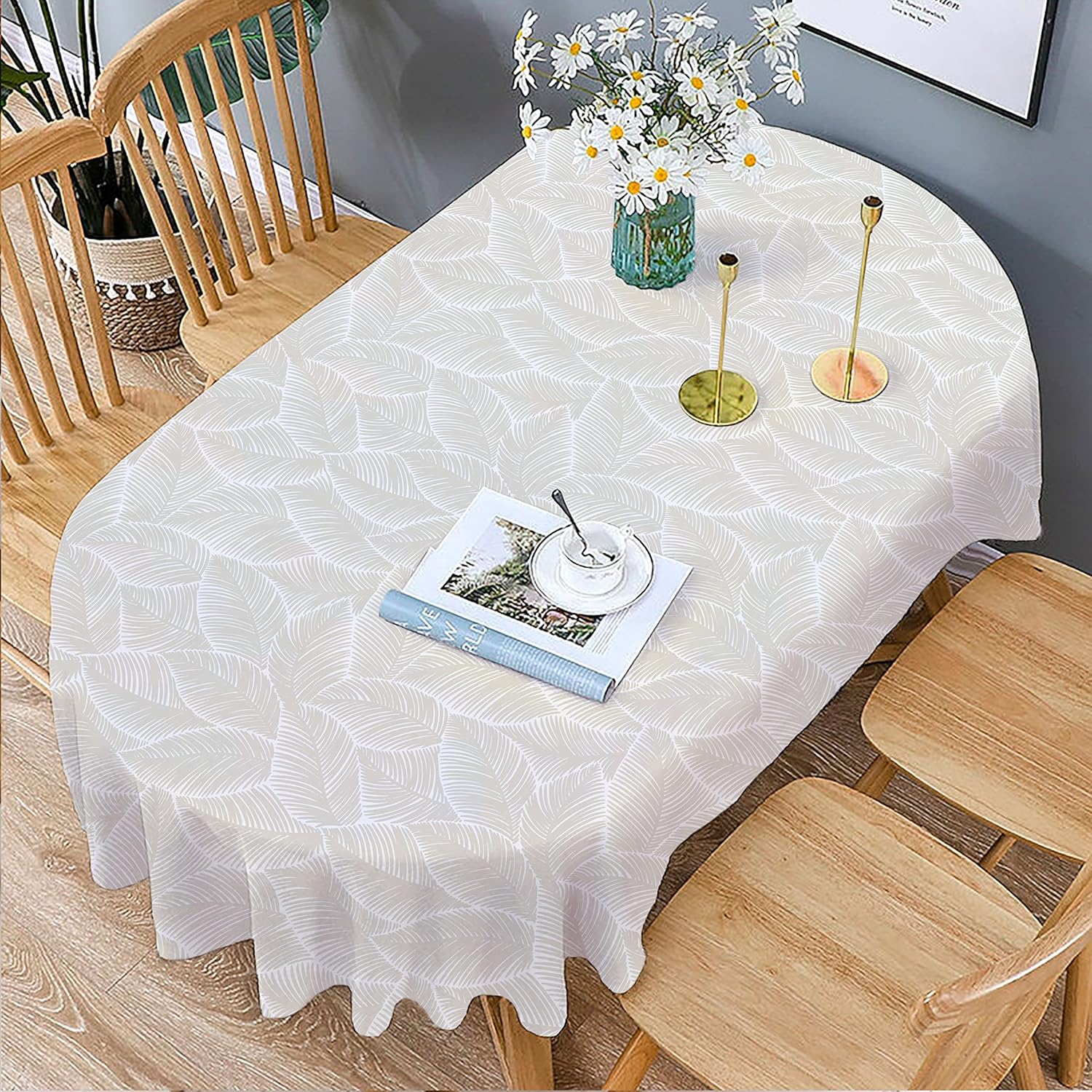 Yakuyir Oval Tablecloth 60 X 84 Inches, Modern Geometric