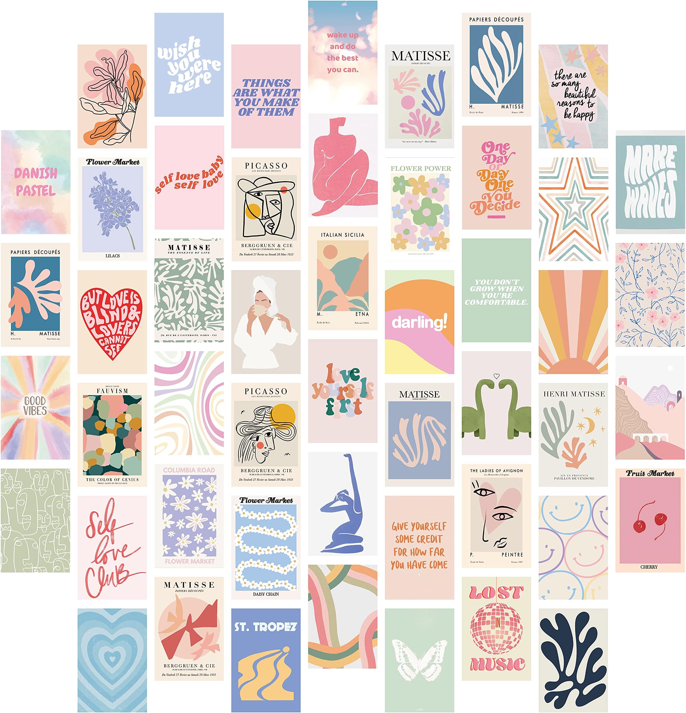 Cornerora - 50 PCS Danish Pastel Posters, Pastel Danish Room Decor, Matisse Wall Art Room Décor Pictures, Preppy Wall Collage Kit for Teen Girls