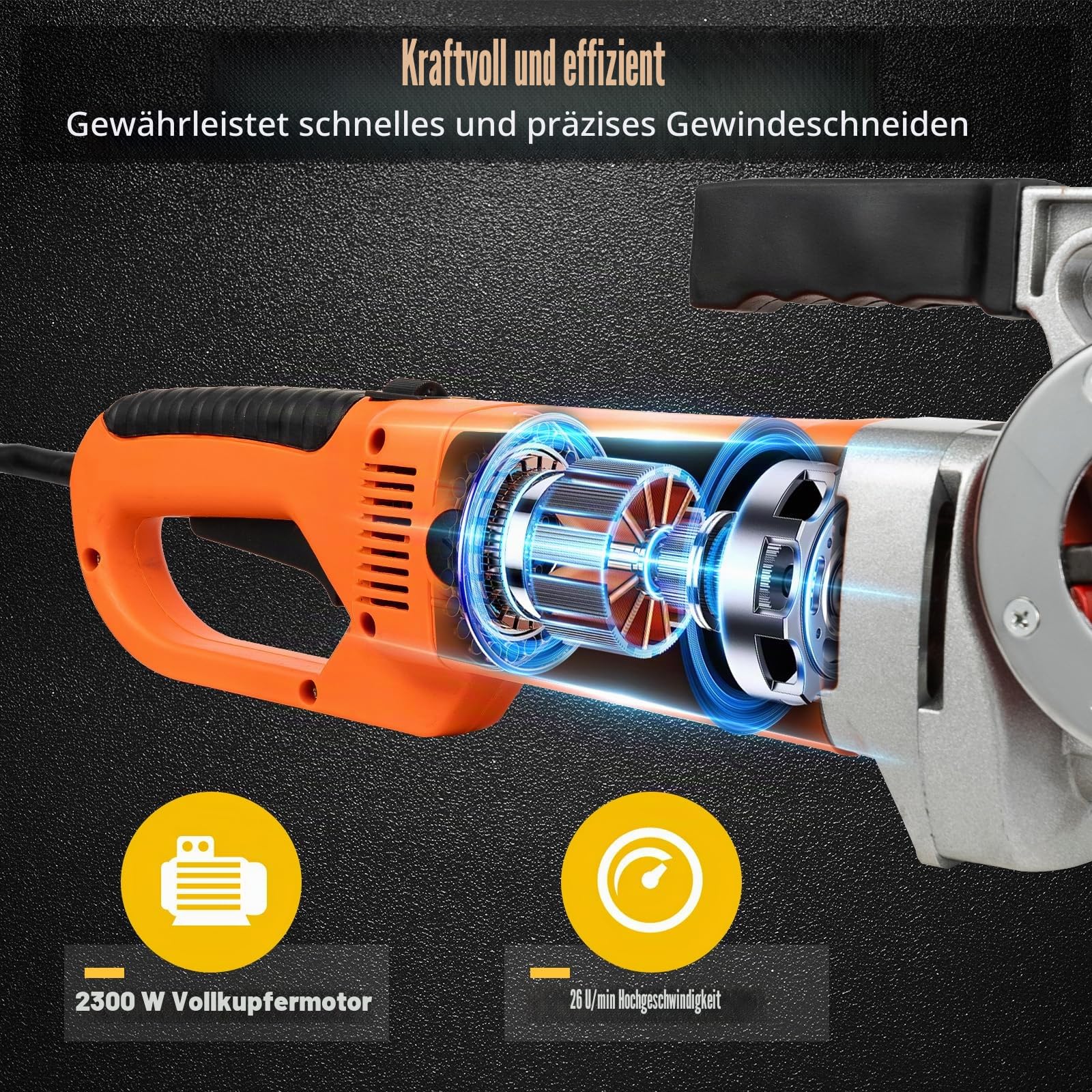 220V Elektrischer Rohrschneider Gewindeschneidmaschine 20,9-49,6 mm(1/2-2") 2300W 25R/min Gewindeschneidkluppe Schneidkluppensatz Elektrischer Rohr Einfädler