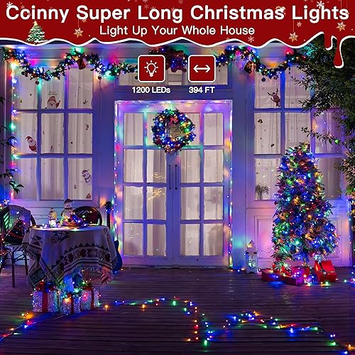 Miniatura 2 de 1200 luces LED de Navidad de 394 pies para exteriores, luces de árbol de Navidad enchufables, 8 modos de luces parpadeantes para dormitorio, boda,