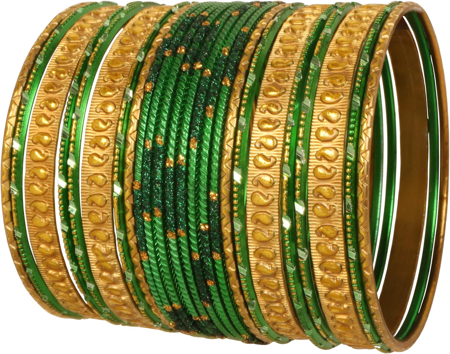 Touchstone Italian Color Collection Indian Bollywood Handcrafted Peeled Paisley Motif Textured Designer Jewelry Chura Bangle Bracelets in Gold Tone For Women.