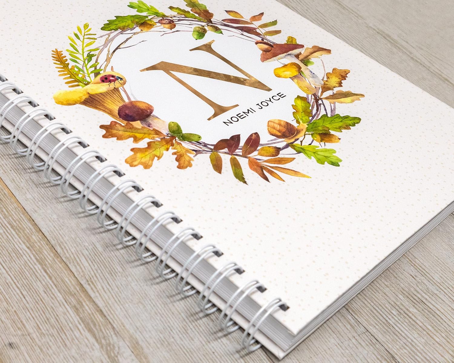 Personalized Baby Journal - Hardcover First Year Album Customized with Baby’s Name & Initial - Prompted Baby Memory Book (Forest Wreath Initial)