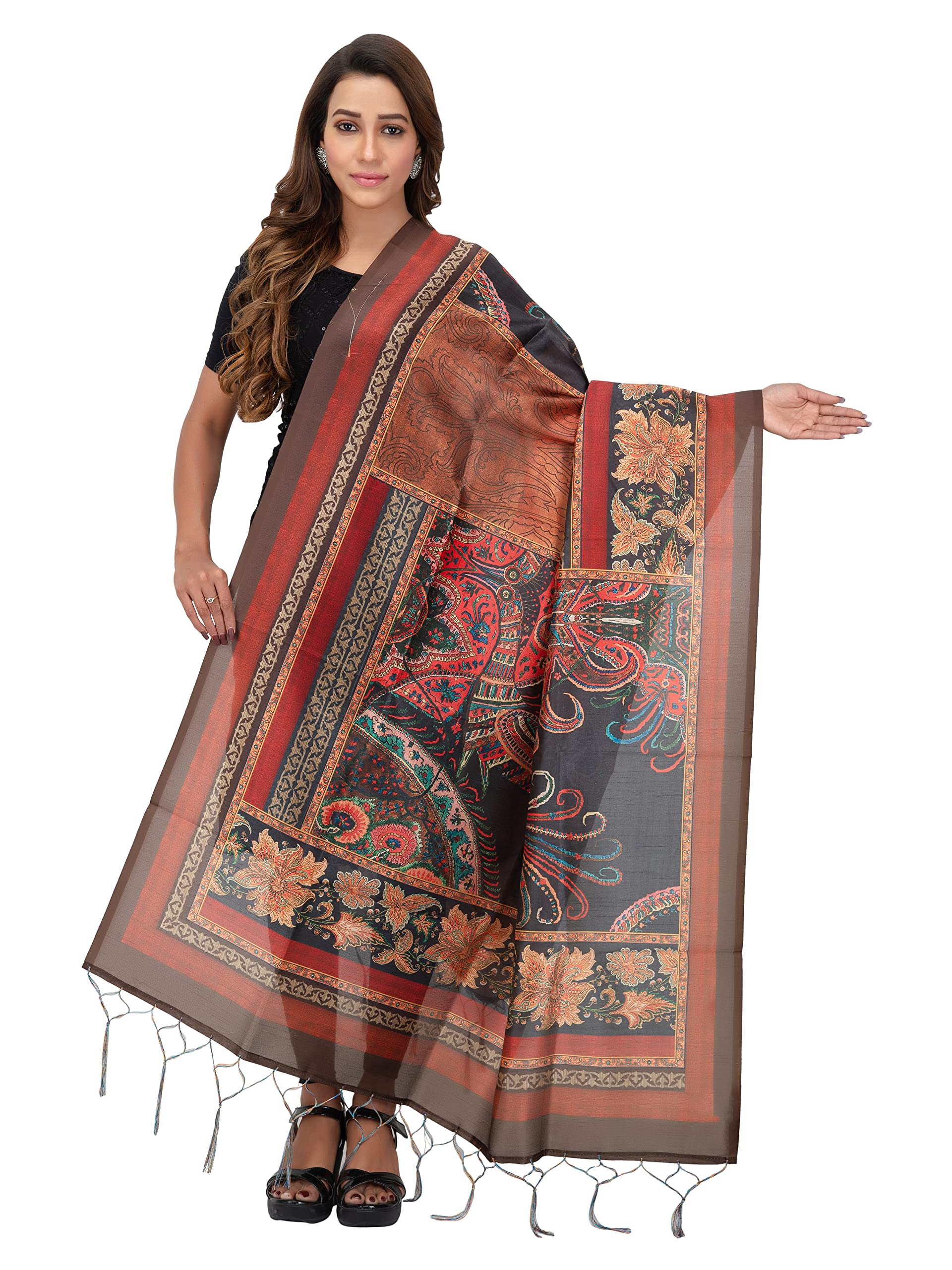 Shoppy Villa Women’s Chanderi Silk Dupatta | Elegant Digital Floral Print with Matching Tassels | Soft Lightweight Ethnic Dupatta for All Occasions | 2.30m x 1.12m Free Size-image-28