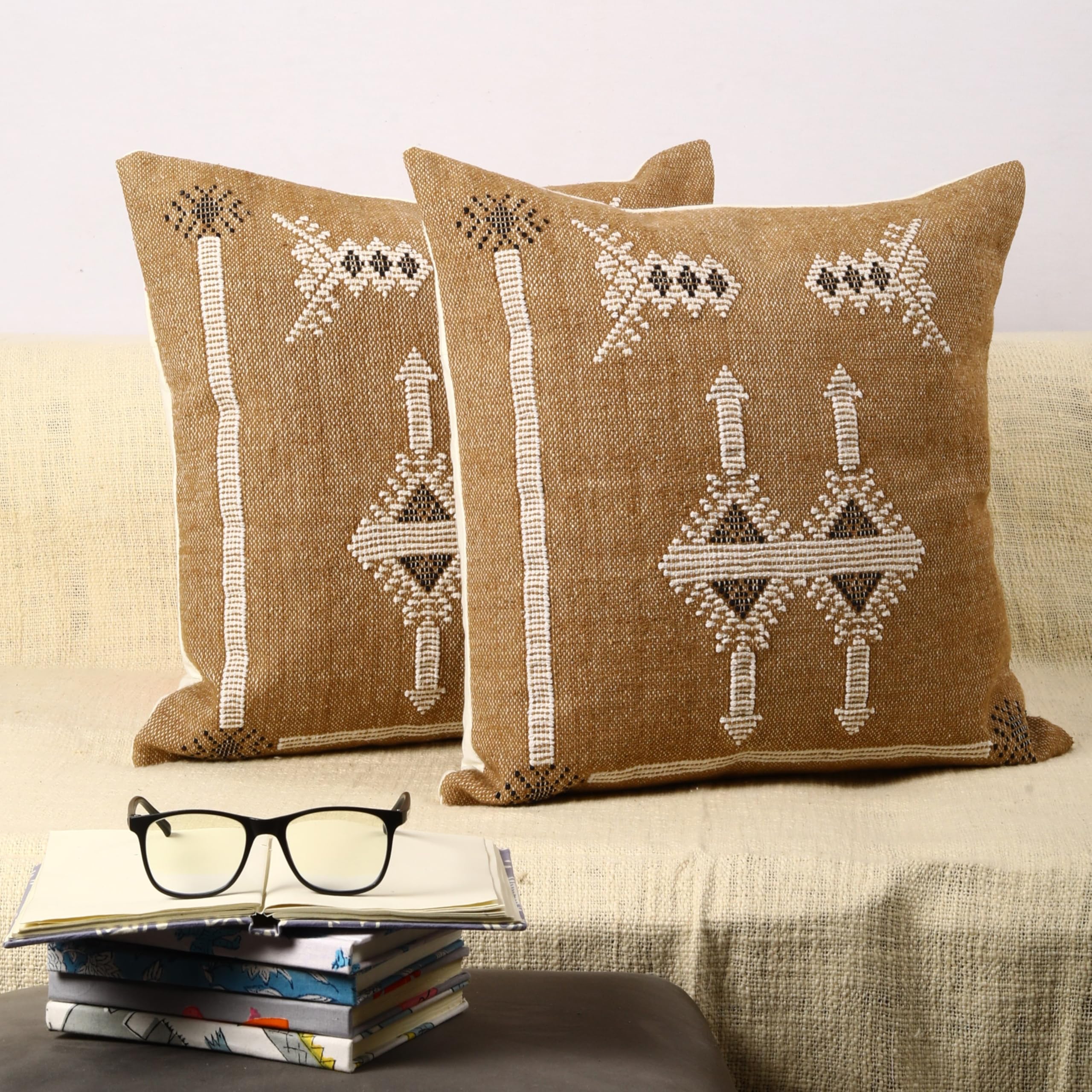 Trade Star Sabra Throw Pillow Cover Set of 2 Cotton Cushion Cover Handloomed Decorative Cushion case Handwoven Pillowcase 18x18 Inches