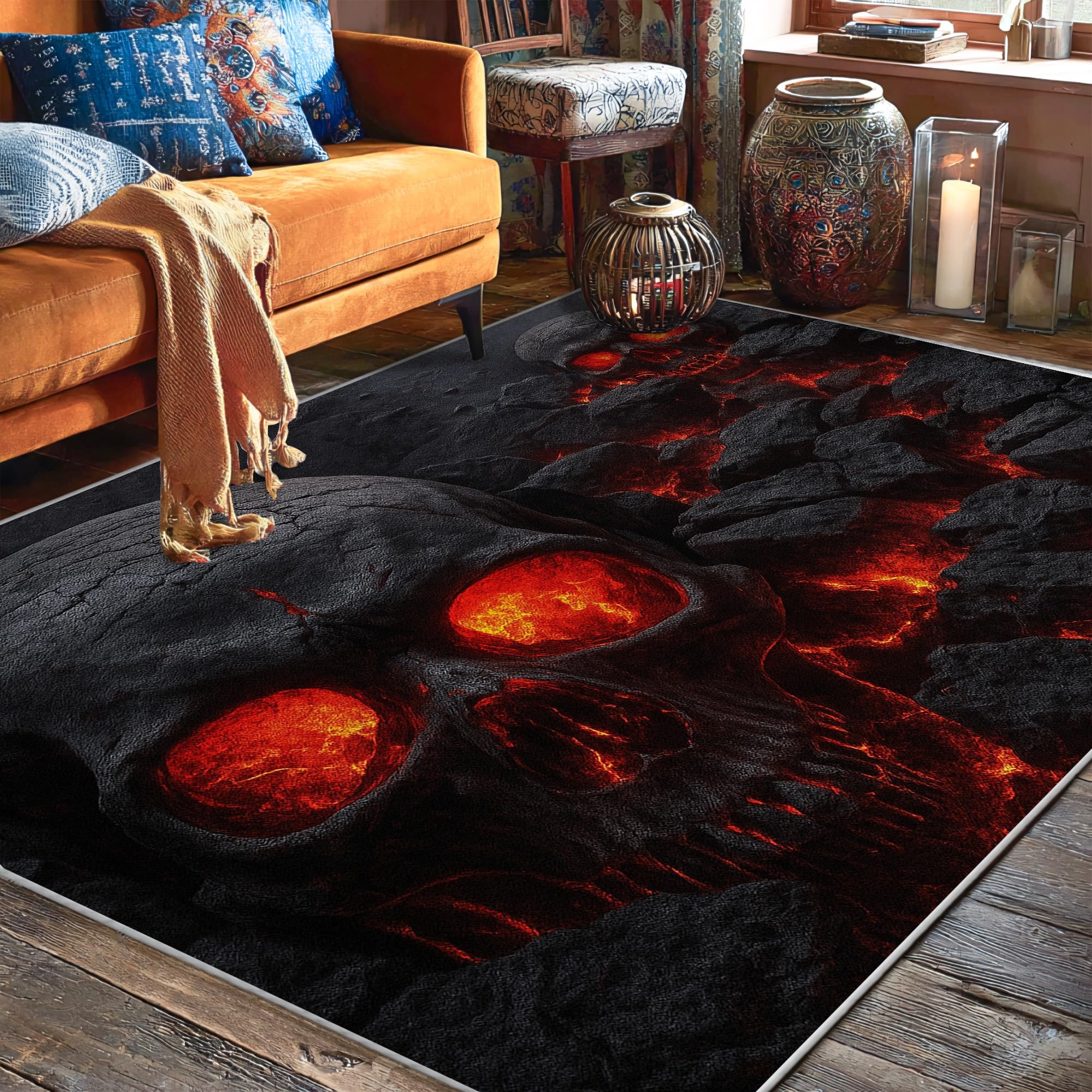 Tapis de sol Halloween gothique roches de lave rectangulaire poil court salon chambre bureau