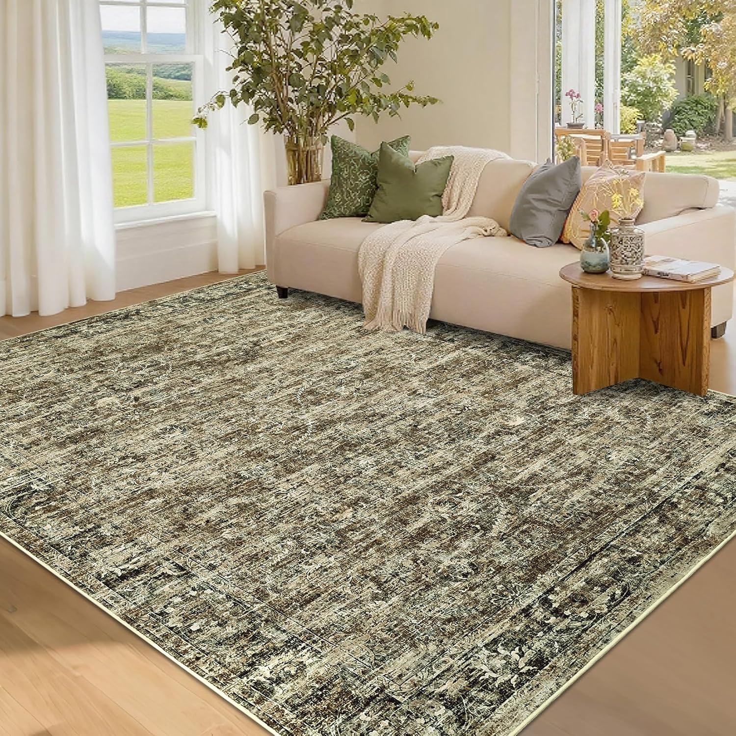 Garvee Living Room Rug 5x7 Area Rug Washable Area Rug for Bedroom Vintage Traditional Kids Rug Non Slip Throw Rugs Soft Non Shedding Low Pile Stain Resistant Carpet for Dining Room 5'x7' Green