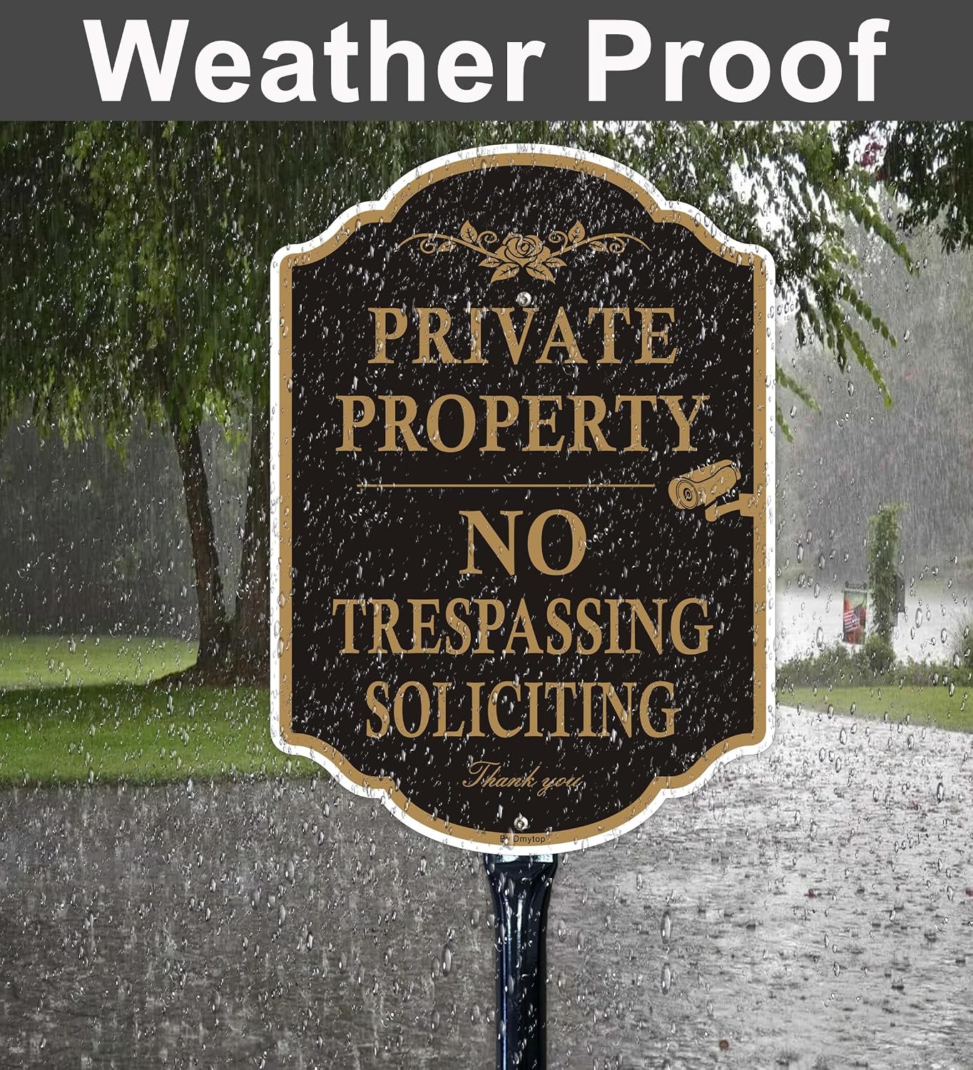 Private Property No Trespassing Signs with 36-inch Metal Stakes, 14 x 10 inches No Soliciting Video Surveillance Warning, Rust Free Aluminum, 2 Pack