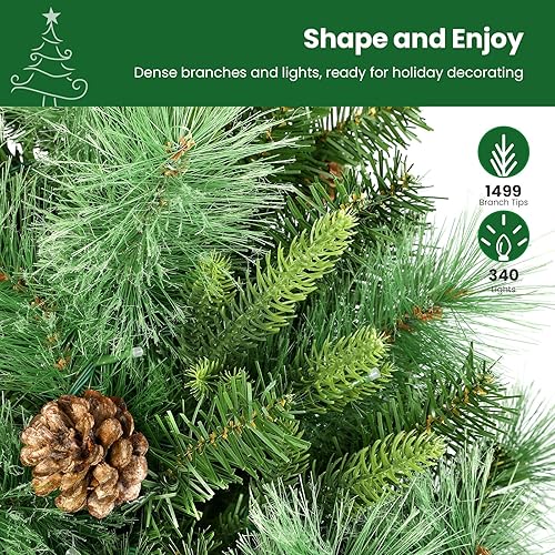 Miniatura 5 de SHareconn Árbol de pino artificial preiluminado de 6 pies con bisagras con control remoto, versión mejorada con 340 luces LED RGB que cambian de