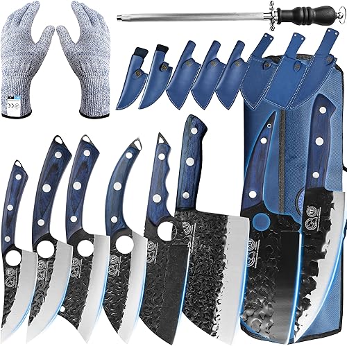Miniatura 1 de Auténtico XYJ desde 1986 juego de 8 cuchillos de chef de camping con bolsa de rollo vaina cuchillo de carne de verduras cuchillo de deshuesar serbio