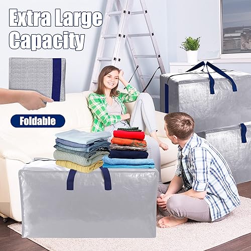 Miniatura 6 de SWEET DOLPHIN Paquete de 6 bolsas de mudanza extra grandes con cremalleras fuertes y asas de transporte, bolsa de almacenamiento resistente para