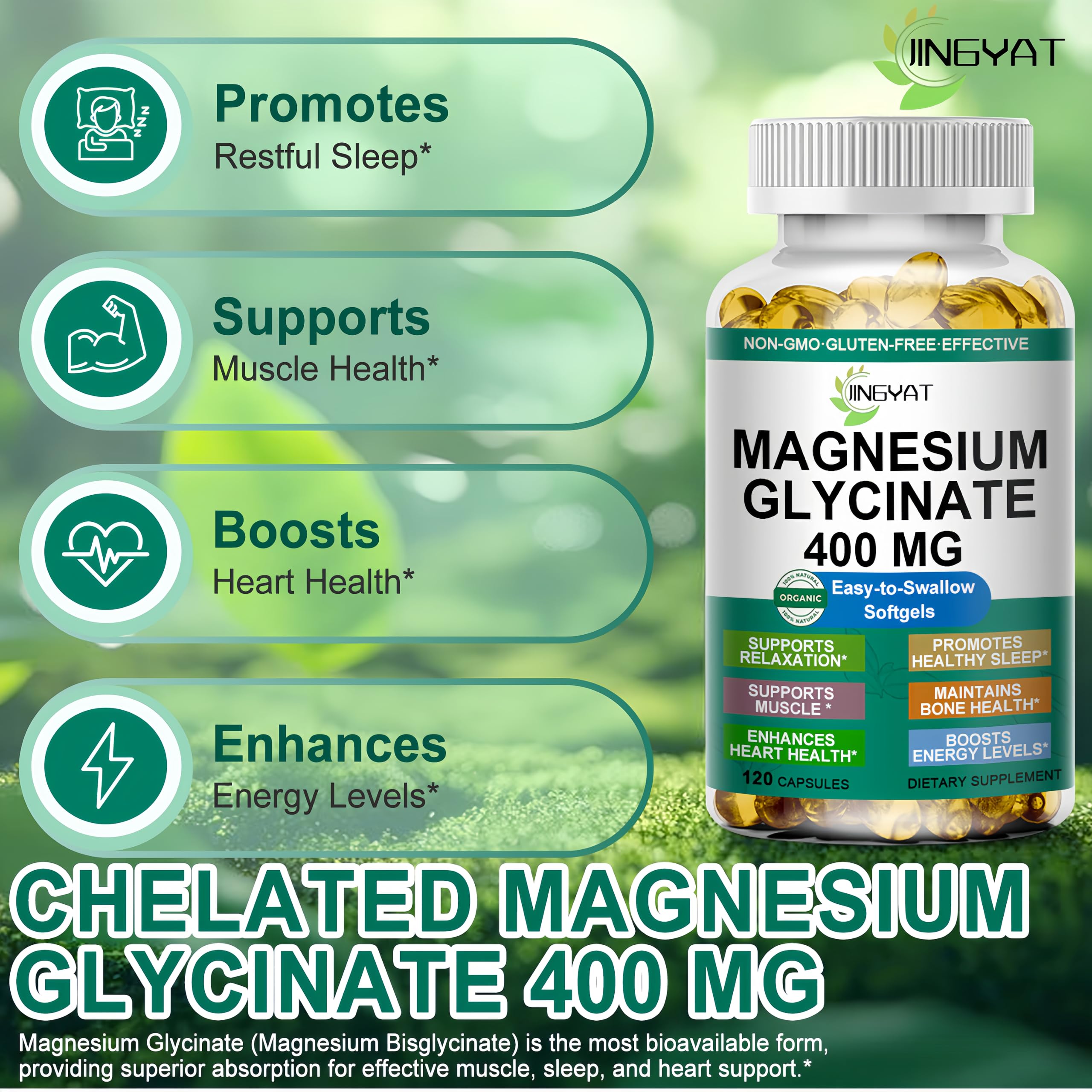 Magnesium Glycinate Softgels - High Absorption Pure Magnesium Glycinate 400mg for Sleep, Calm, Muscle Relaxation, Heart, Bone & Nerve Support for Women & Men - 100% Chelated & Purified Supplement — Amazon image 2