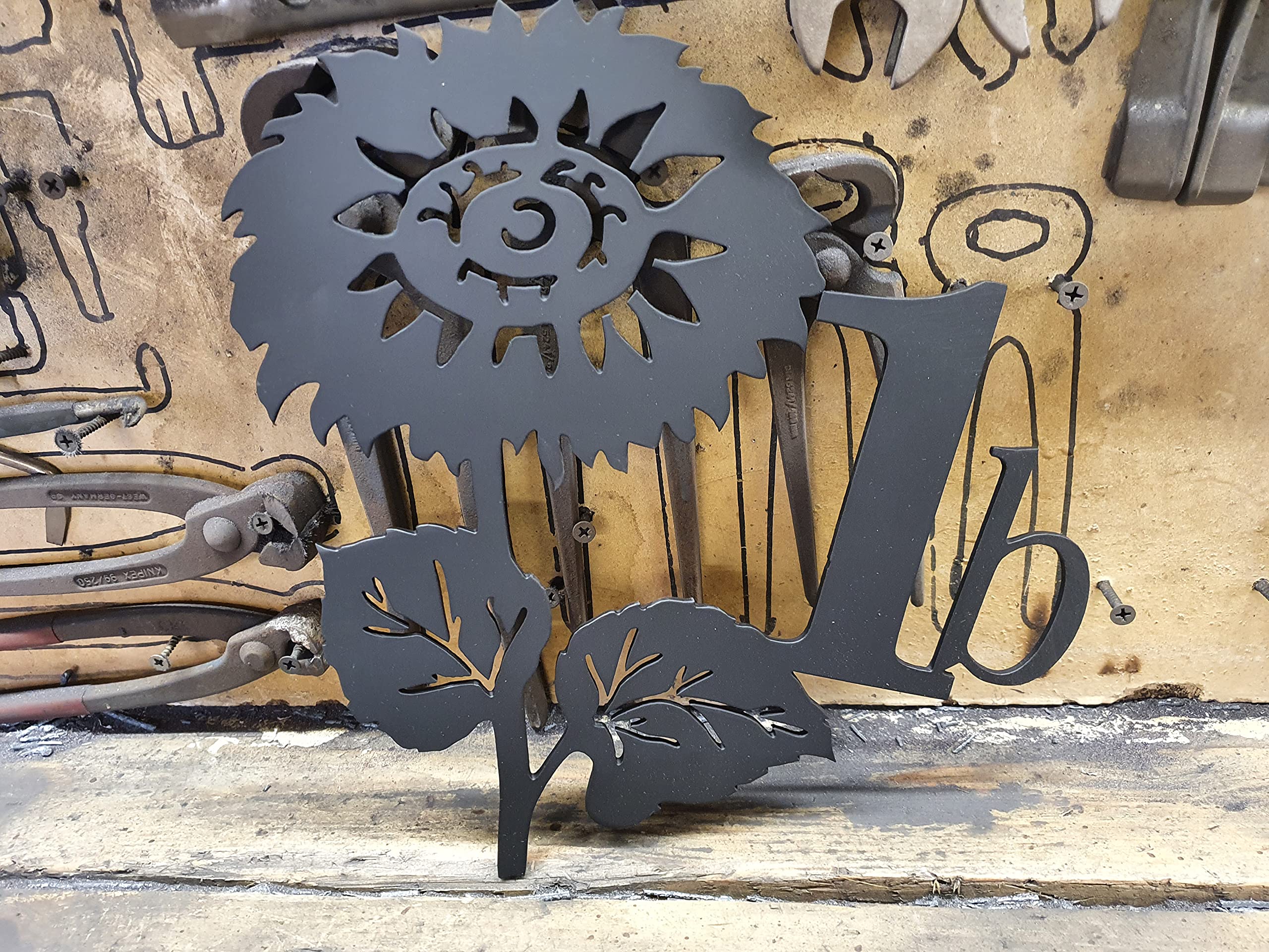 Sonnenblume Hausnummer 40cm-80cm aus 3mm Stahl (60cm)