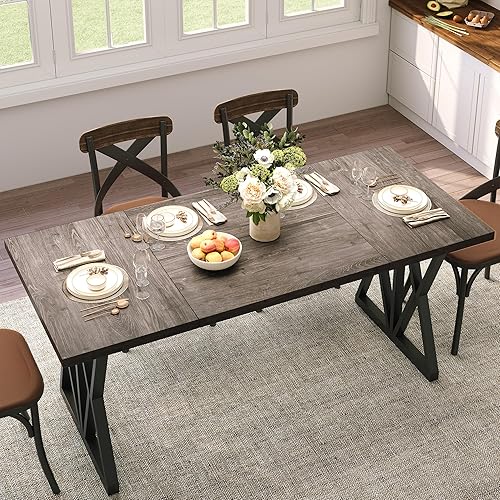 Miniatura 3 de BedsPick Mesa de comedor de 70 pulgadas de largo para 6-8 personas, mesa de cocina rectangular de madera con mesa gruesa, patas de metal con marco