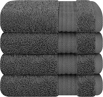 Cotton Paradise 100% Cotton Turkish Washcloth Set for Bathroom, 4 Piece Soft Absorbent Small Hand Face Towels Wash Rags, Dark Gray