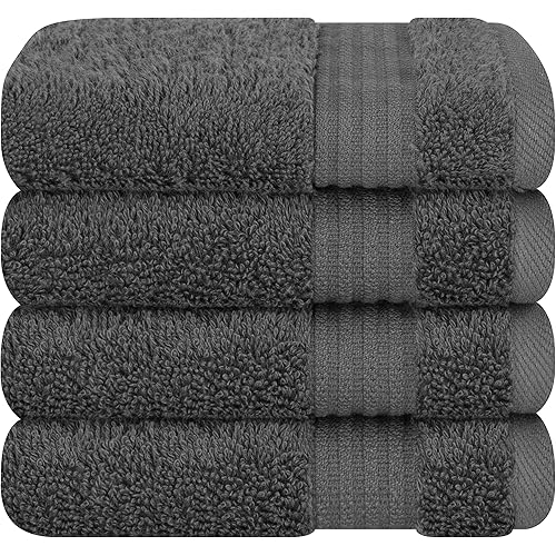 Cotton Paradise 100% Cotton Turkish Washcloths for Bathroom, 4 Piece Soft Absorbent Small Hand Face Towels Wash Rags for Body, Dark Gray Wash Cloths
