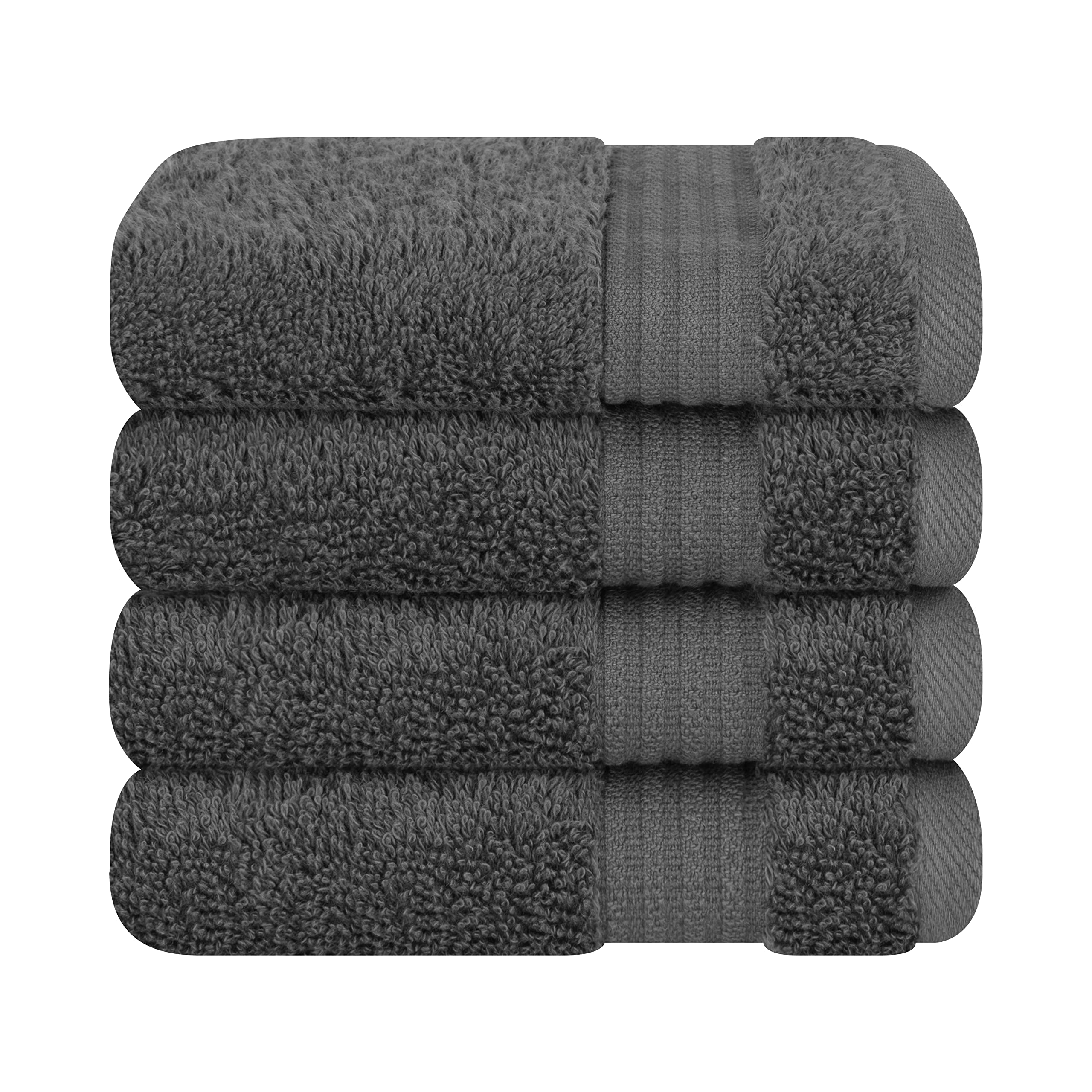 Cotton Paradise 100% Cotton Turkish Washcloth Set for Bathroom, 4 Piece Soft Absorbent Small Hand Face Towels Wash Rags, Dark Gray