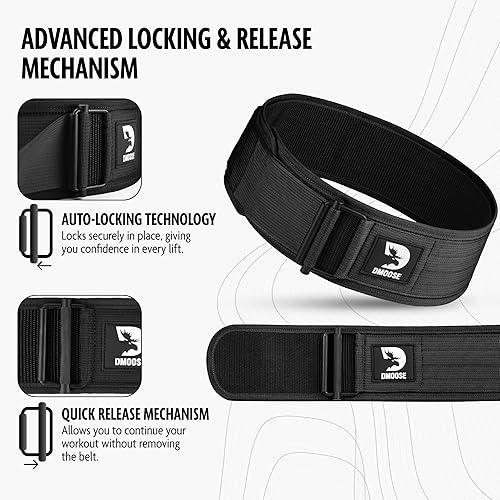 Miniatura 3 de DMoose Weight Lifting Belt - Auto Locking Gym Belt for Olympic Training, WOD, Cross Training for Men and Women - 4" Nylon Workout belt with