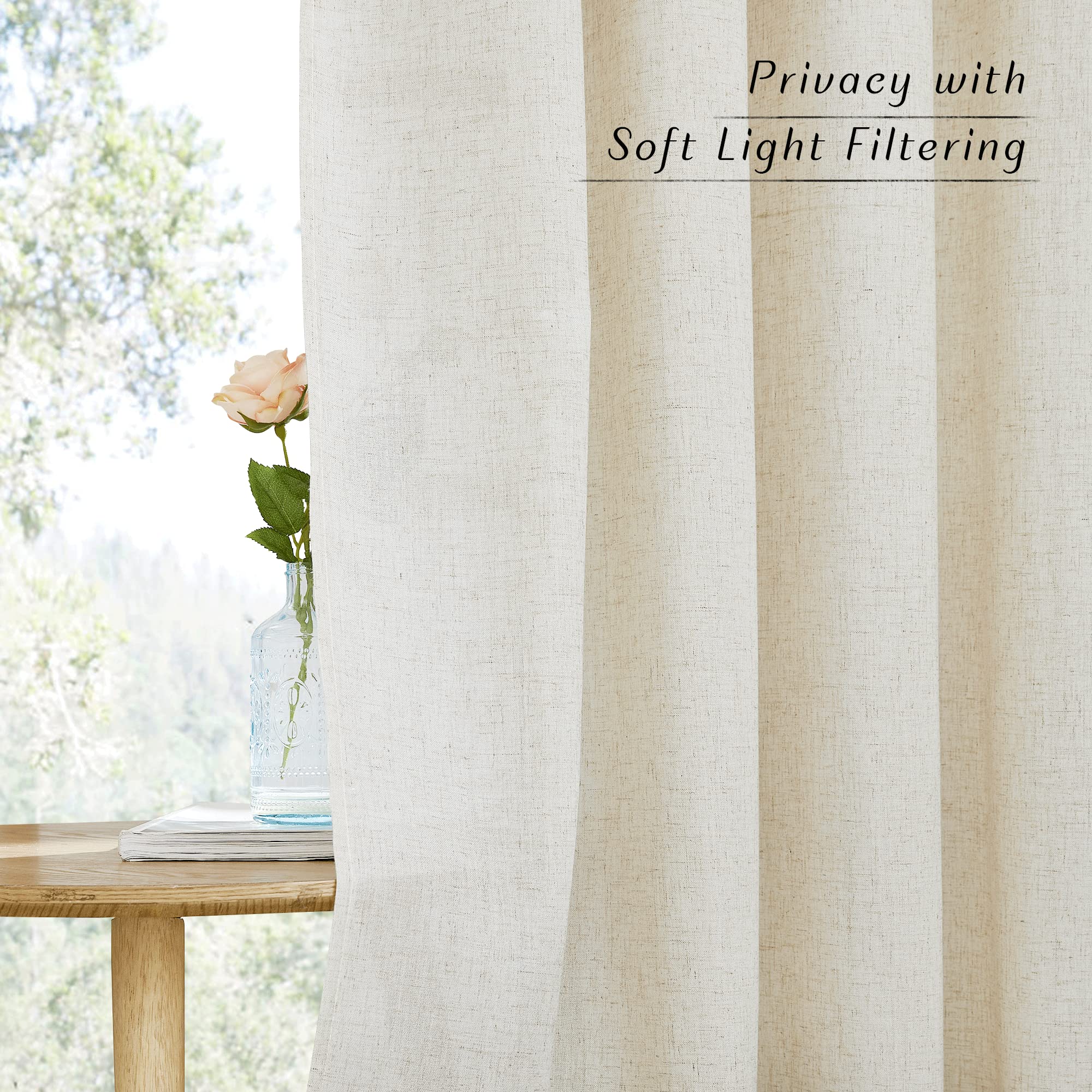 PONY DANCE Cortinas Salon de Lino 300x245cm(AnchoxAlto) Cortinas y Visillos Translucidas 3 Metros para Dormitorio/Comedor con Ganchos de Riel, 1 Pieza, Crema