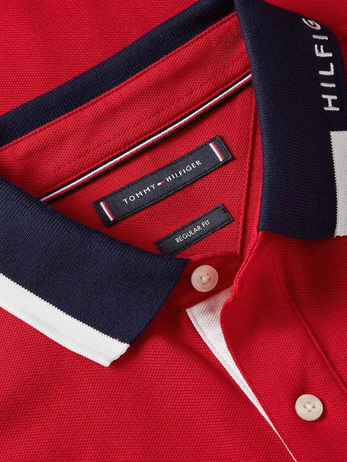Tommy Hilfiger Men's Short Sleeve Casual Dri Fit Polo Shirts in Regular Fit with Stretch and Graphic Collar Detail