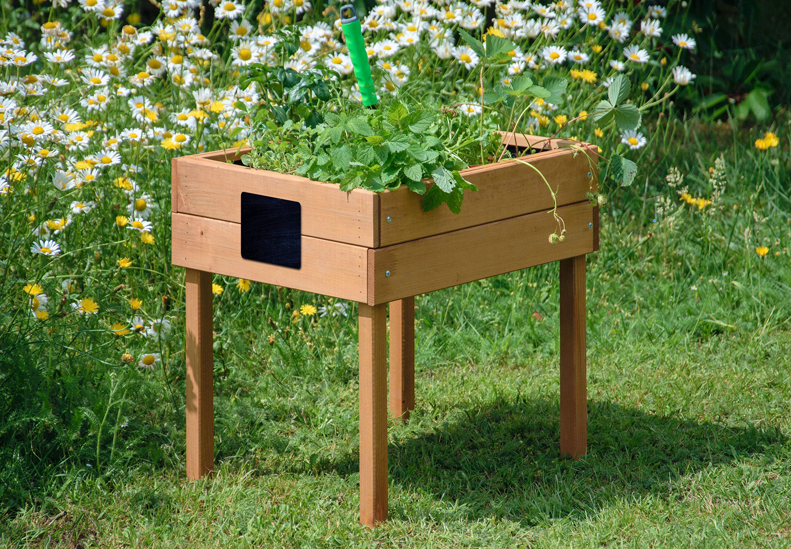 dobar Jardinière surélevée pour Enfant avec Tableau Craie, Petit bac à Herbes pour la terrasse et Le Balcon, 50 x 40 x 45 cm, en pin Marron