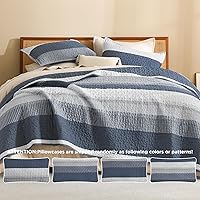 Vista 5 de Litanika - Juego de edredón de verano, diseño de retazos a rayas, 3 piezas, de microfibra suave (1 edredón + 2 fundas de almohada) tamaño queen
