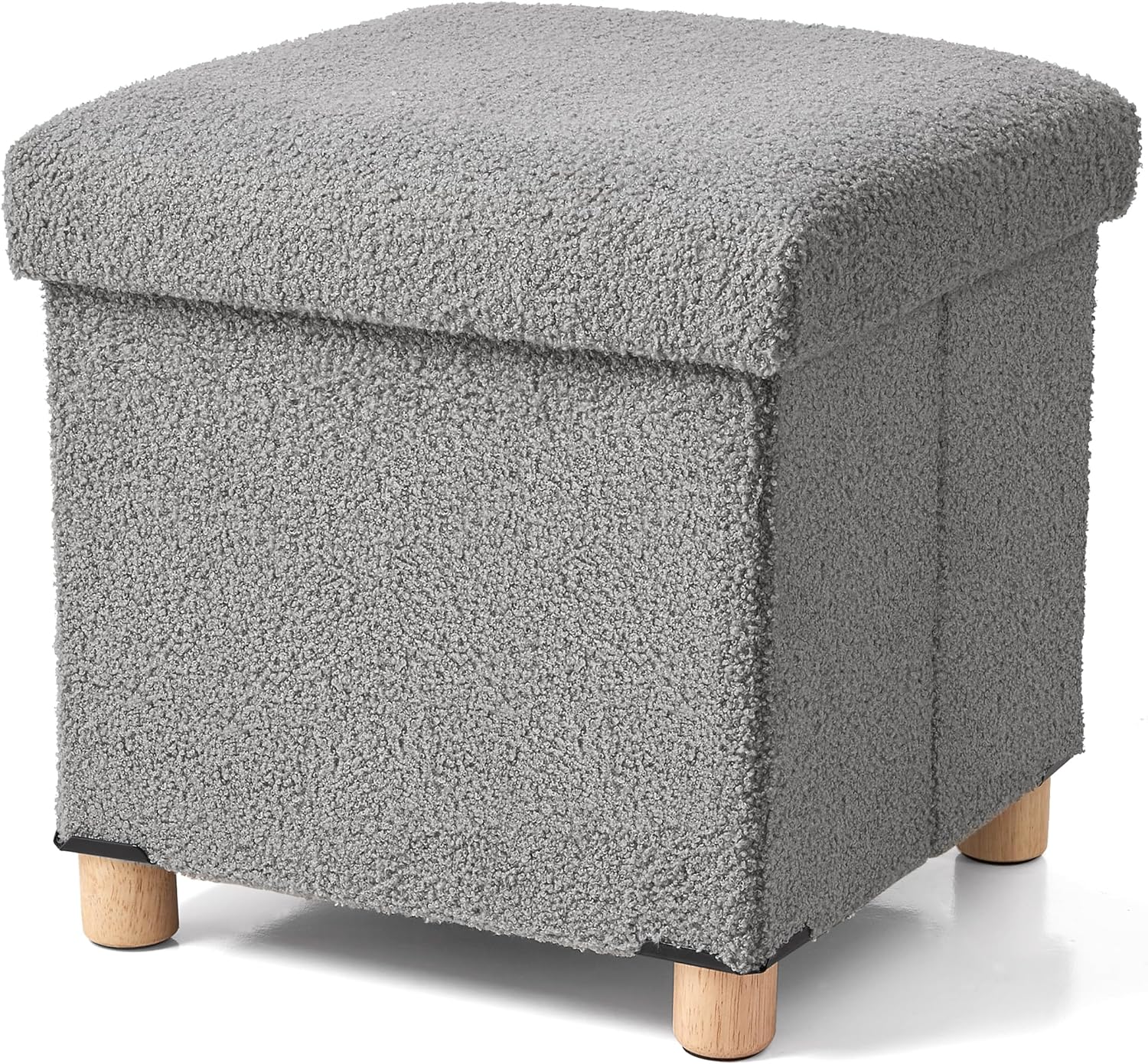 Poofzy Small Ottoman with Storage, Sherpa Small Storage Ottoman Foot Rest for Couch, Footstools for Living Room and Bedroom - 15" x 15" x 15" (Gray)
