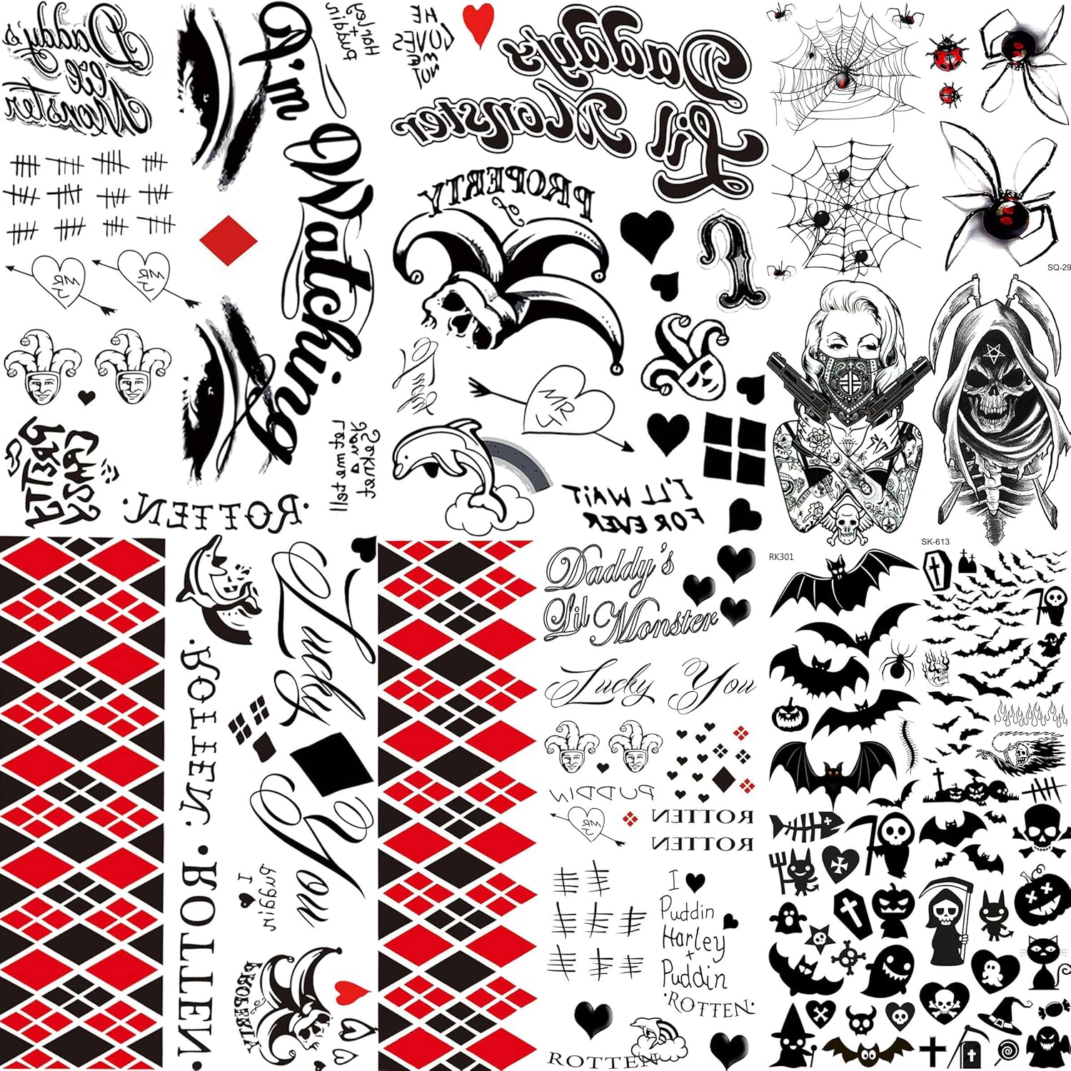 GOROMON 12 Sheets Harley Quinn Tattoos Suicide Squad, 4 Large Sheets Joker Harley