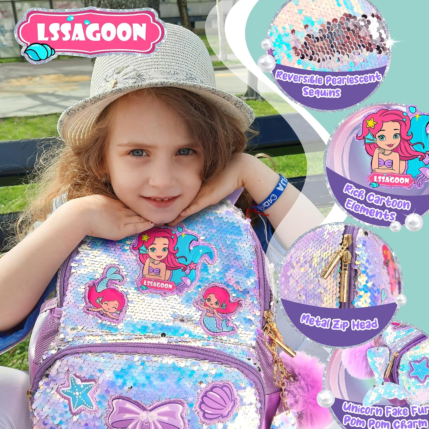 Mermaid Sparkly Sequin Backpack Little Girls