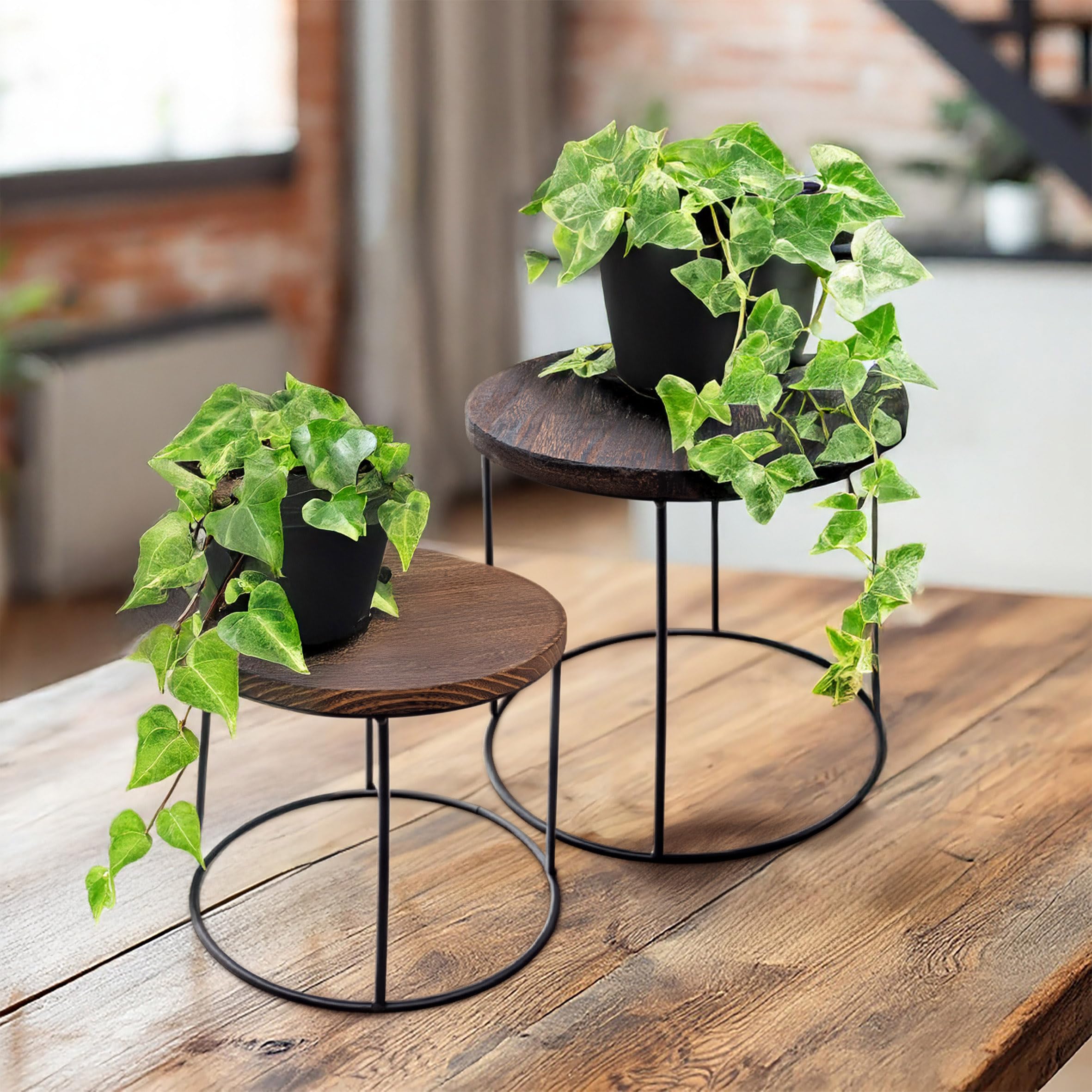 Spetebo Lot de 2 tabourets ronds en bois pour plantes