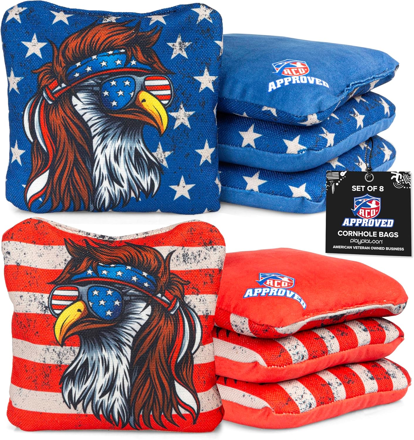 Play Platoon Cornhole Bags Set of 8 Regulation Professional Corn Hole Bean Bags ACO Approved, Competition Weight, Slick and Stick
