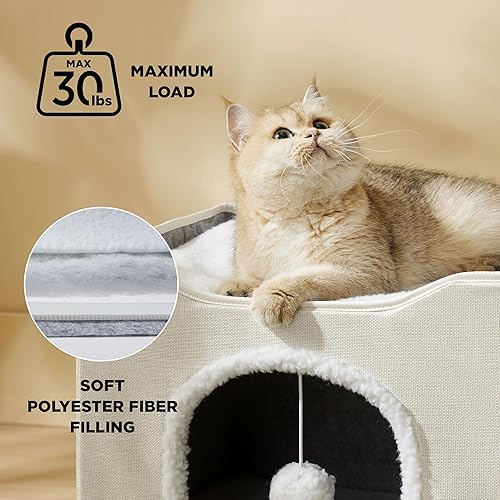 Miniatura 113 de Bedsure Casa para gatos de 2 pisos, condominios para gatos de interior con almohadilla para rascar y colgar bolas esponjosas, muebles pequeños